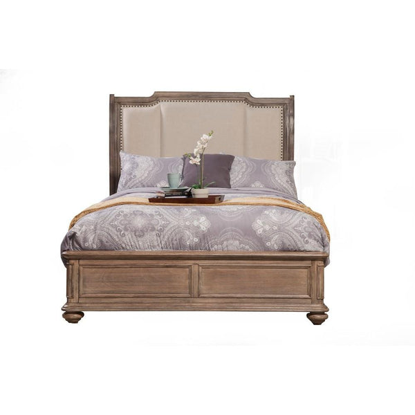 Wooden Standard King Size Upholstered Sleigh Bed in French Truffle, Brown