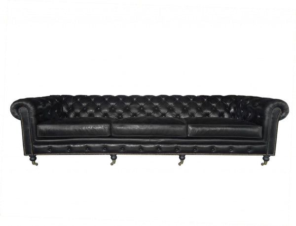Sofas Modern Leather Sofa - 36" X 118" X 30" Black Leather Sofa 4 Places HomeRoots