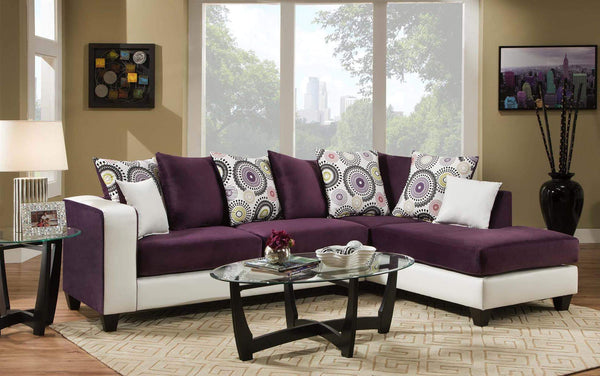 Sofas Sectional Sofa - 107" X 76" X 37" Implosion Purple Stark White 100% PU, 100% Polyester Blend Sectional HomeRoots