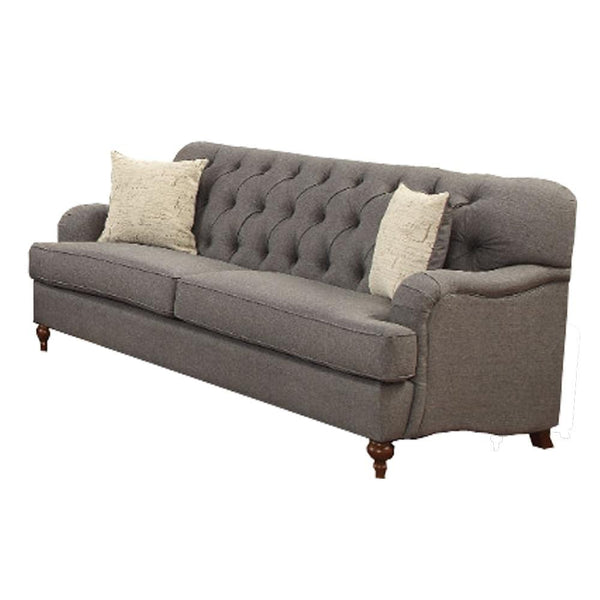 Upholstered Gray Fabric Sofa with 2 Pillows