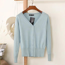 Solid Color Women Knitted Cardigan-Grey Blue-XXL-JadeMoghul Inc.