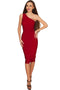 Solid Ruby Red Layla One-Shoulder Sexy Midi Knit Dress - Women Layla One-Shoulder Dress