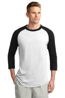 Sport-Tek Colorblock Raglan Jersey. T200-T-shirts-Heather Grey/Red-XL-JadeMoghul Inc.