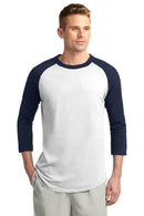 Sport-Tek Colorblock Raglan Jersey. T200-T-shirts-Heather Grey/Red-XL-JadeMoghul Inc.