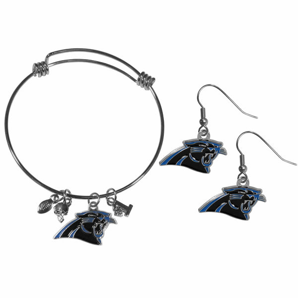 Sports Jewelry & Accessories NFL - Carolina Panthers Dangle Earrings and Charm Bangle Bracelet Set JM Sports-7