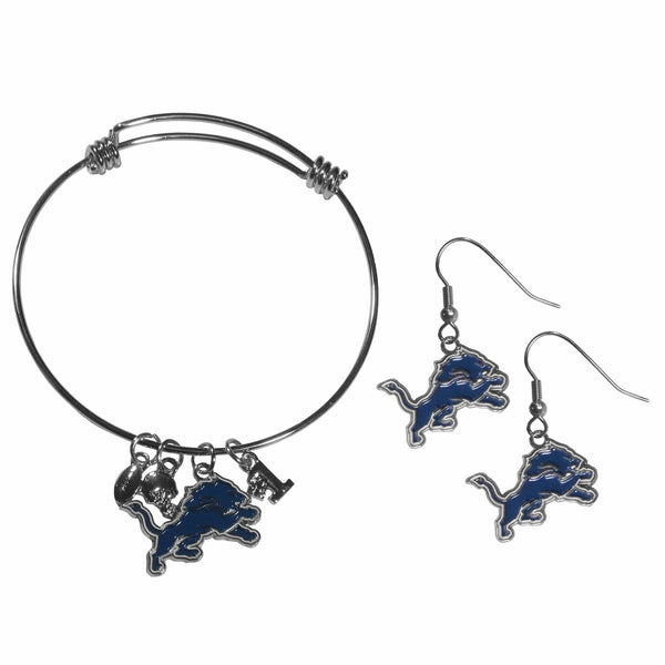Sports Jewelry & Accessories NFL - Detroit Lions Dangle Earrings and Charm Bangle Bracelet Set JM Sports-7