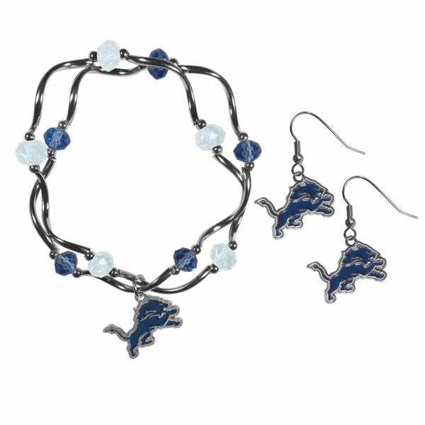 Sports Jewelry & Accessories NFL - Detroit Lions Dangle Earrings and Crystal Bead Bracelet Set JM Sports-7