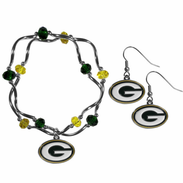 Sports Jewelry & Accessories NFL - Green Bay Packers Dangle Earrings and Crystal Bead Bracelet Set JM Sports-7