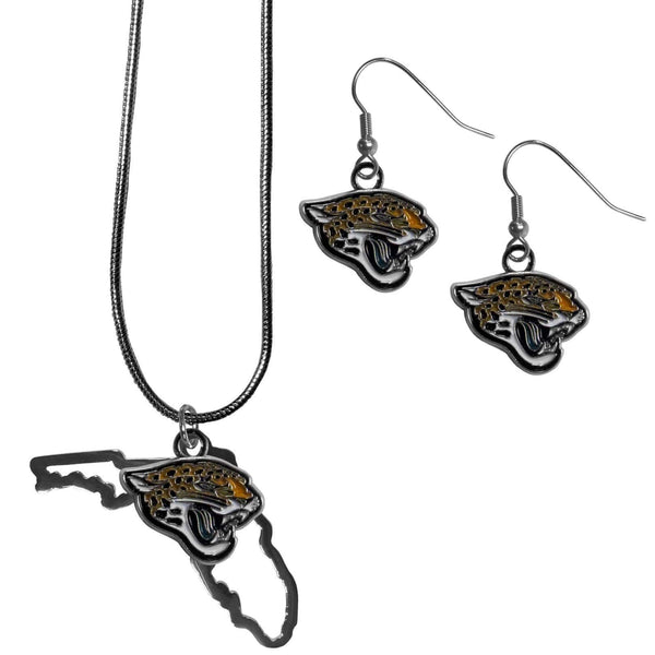 Sports Jewelry & Accessories NFL - Jacksonville Jaguars Dangle Earrings and State Necklace Set JM Sports-7