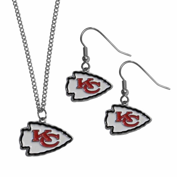 Sports Jewelry & Accessories NFL - Kansas City Chiefs Dangle Earrings and Chain Necklace Set JM Sports-7
