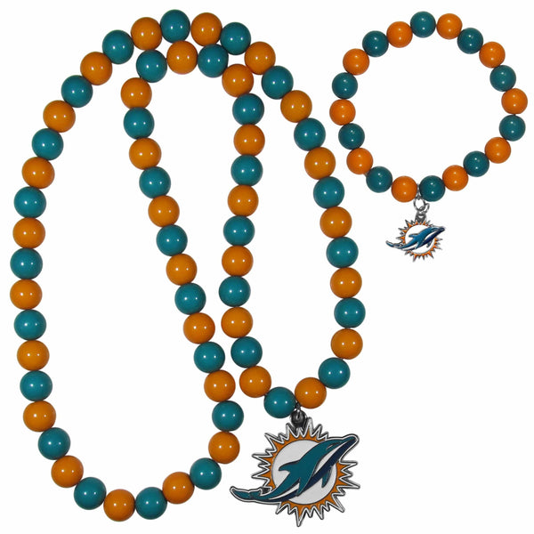 Sports Jewelry & Accessories NFL - Miami Dolphins Fan Bead Necklace and Bracelet Set JM Sports-7