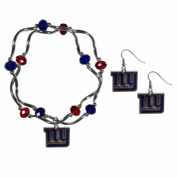 Sports Jewelry & Accessories NFL - New York Giants Dangle Earrings and Crystal Bead Bracelet Set JM Sports-7