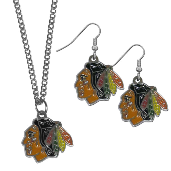Sports Jewelry & Accessories NHL - Chicago Blackhawks Dangle Earrings and Chain Necklace Set JM Sports-7