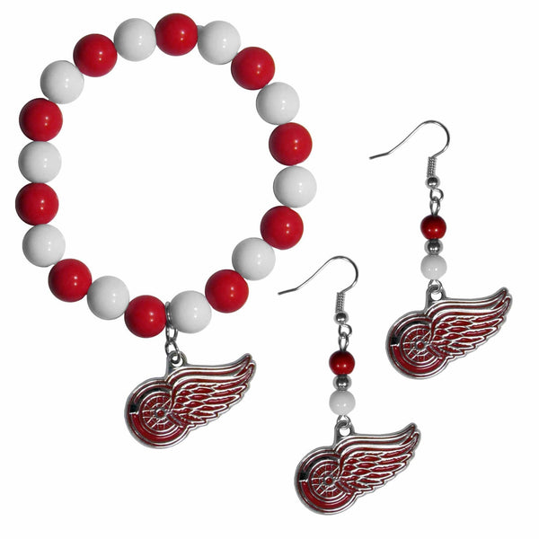 Sports Jewelry & Accessories NHL - Detroit Red Wings Fan Bead Earrings and Bracelet Set JM Sports-7