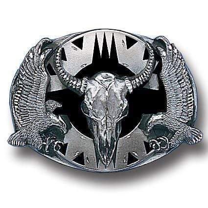 Sports Jewelry & Accessories Sports Accessories - Buffalo Skull/Eagles (Diamond Cut) Enameled Belt Buckle JM Sports-7