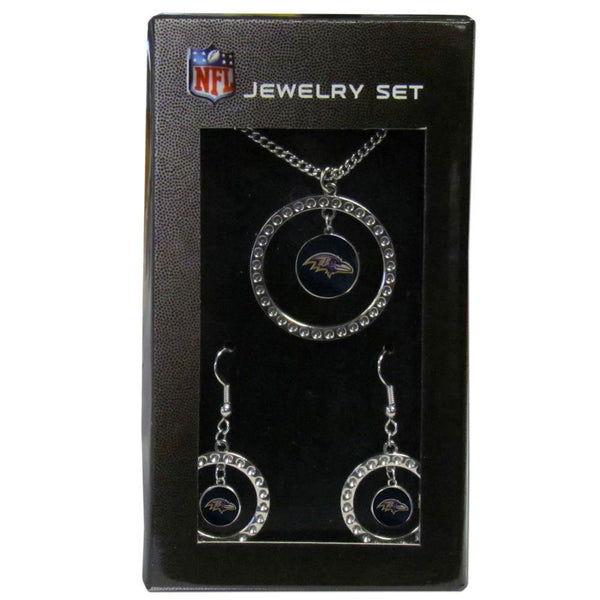 Sports Jewelry NFL - Baltimore Ravens Rhinestone Hoop Jewelry Set JM Sports-7