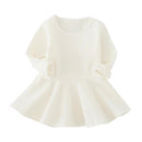 Spring Autumn Candy Color Cotton Baby Girl Dresses Long Sleeve Solid Princess Dress Bow-knot O-neck Casual Kids Pleated Dresses