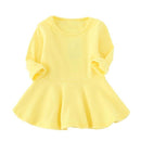 Spring Autumn Candy Color Cotton Baby Girl Dresses Long Sleeve Solid Princess Dress Bow-knot O-neck Casual Kids Pleated Dresses