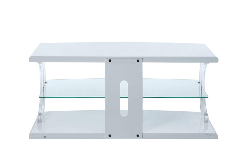 Stands Bedroom TV Stand - 18" X 48" X 22" White Clear Glass Wood Glass Veneer (Melamine) TV Stand (LED) HomeRoots