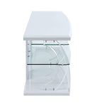 Stands Bedroom TV Stand - 18" X 60" X 22" White Clear Glass Wood Veneer (Melamine) TV Stand (LED) HomeRoots