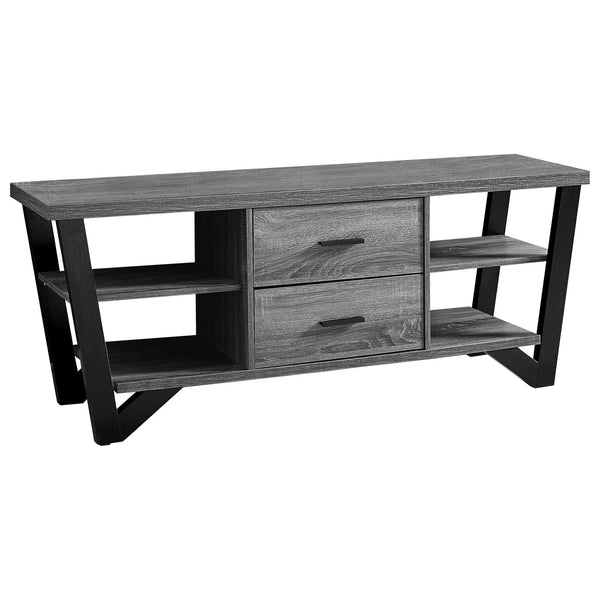 Stands Black TV Stand - 15'.5" x 60" x 23" Grey, Black, Particle Board, Hollow-Core, Metal - TV Stand With 2 Drawers HomeRoots