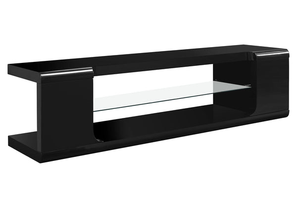 Stands Black TV Stand - 15'.75" x 59" x 15'.75" Black, Clear, Hollow-Core, Tempered Glass - TV Stand HomeRoots