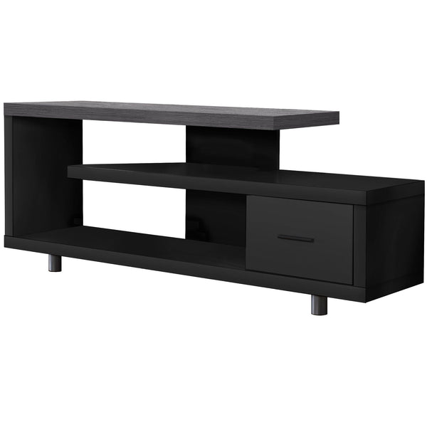 Stands Black TV Stand - 15'.75" x 60" x 24" Black, Grey, Particle Board, Hollow-Core, Metal - TV Stand with a Drawer HomeRoots