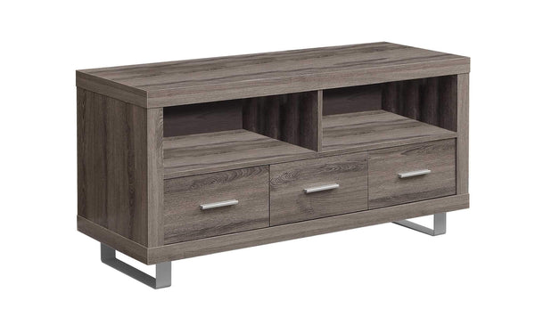 Stands Cheap TV Stand - 17'.75" x 47'.25" x 23'.75" Dark Taupe, Silver, Particle Board, Hollow-Core, Metal - TV Stand with 3 Drawers HomeRoots