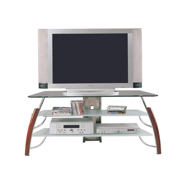 Stands Cheap TV Stand - 18" X 50" X 22" Metal Wood Compact TV Stand. Glass Top: 8mm Clear Glass with Beveled Edge HomeRoots