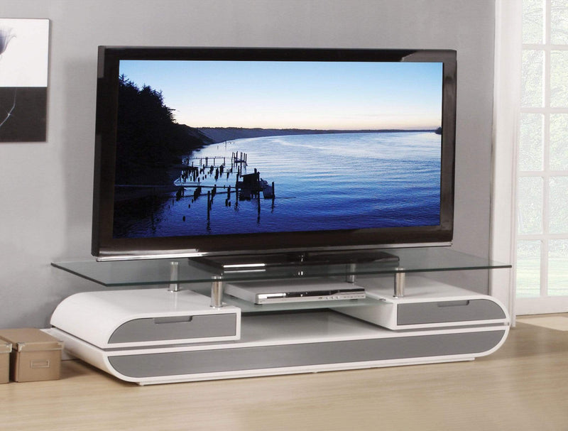 Stands Cheap TV Stand - 20" X 63" X 16" White Gray Wood Glass Metal Veneer TV Stand HomeRoots