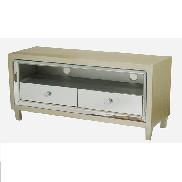 Stands Corner TV Stand - 47'.25" X 16" X 22" Champagne MDF, Wood, Mirrored Glass TV Stand with Mirrored Glass Drawers HomeRoots