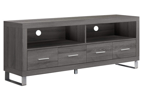 Stands Modern TV Stand - 15'.75" x 60" x 23'.75" Dark Taupe, Silver, Particle Board, Hollow-Core, Metal - TV Stand With 4 Drawers HomeRoots