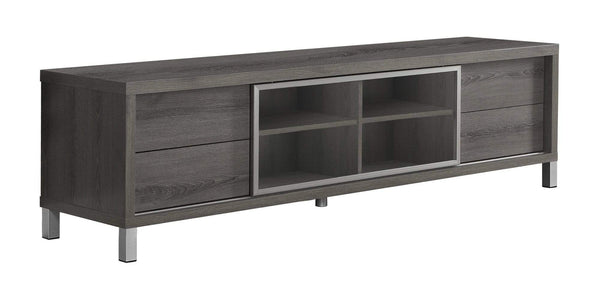 Stands Modern TV Stand - 17'.75" x 71" x 19'.75" Dark Taupe, Clear, Silver, Particle Board, Glass, Hollow-Core - Tv Stand HomeRoots