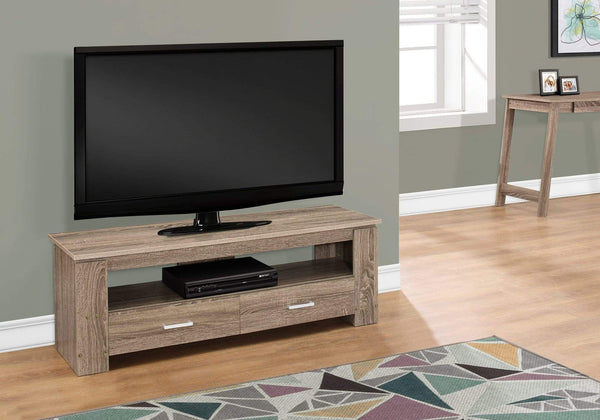 Stands Rustic TV Stand - 16.25" Dark Taupe Particle Board and Laminate TV Stand with 2 Storage Drawers HomeRoots