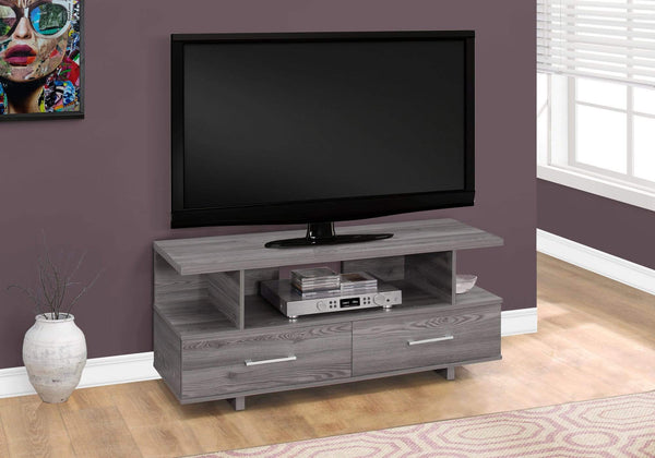 Stands Rustic TV Stand - 20" Grey Particle Board and Laminate TV Stand with 2 Storage Drawers HomeRoots