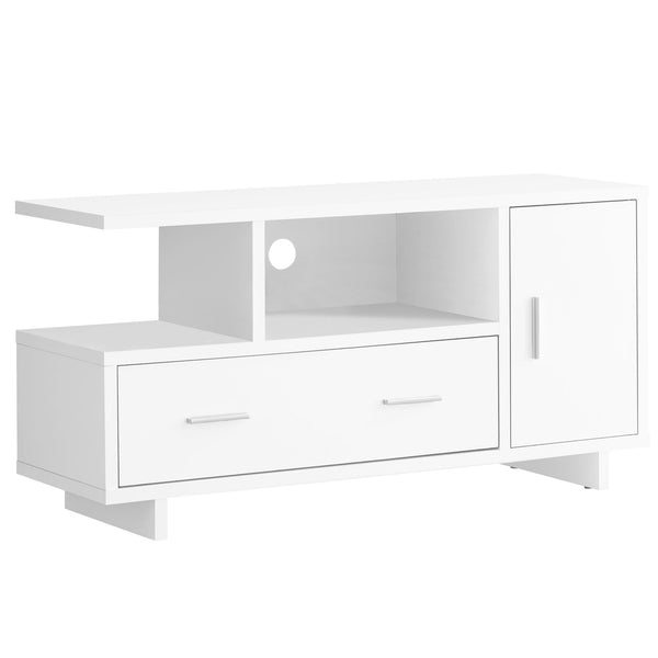 Stands White TV Stand - 15'.5" x 47'.25" x 23'.75" White, Particle Board, Hollow-Core - TV Stand with Storage HomeRoots