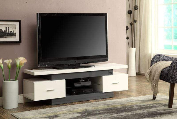 Stands White TV Stand - 59" X 16" X 19" White And Gray Mdf Tv Stand HomeRoots
