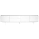 White TV Stand - 82.09" X 17.72" X 19.69" Media Stand in High Gloss White Lacquer with White Steel Base