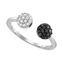 Sterling Silver G&D Sterling Silver Women's Round Black Color Enhanced Diamond Bisected Cluster Band Ring 1/3 Cttw - FREE Shipping (US/CAN) JadeMoghul