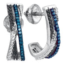 Sterling Silver G&D Sterling Silver Women's Round Blue Black Color Enhanced Diamond Stripe Half J Hoop Earrings 1-5 Cttw - FREE Shipping (USA/CAN) JadeMoghul