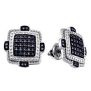 Sterling Silver G&D Sterling Silver Women's Round Blue Color Enhanced Diamond Square Cluster Earrings 3-8 Cttw - FREE Shipping (US/CAN) JadeMoghul