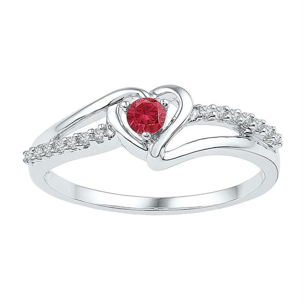 Sterling Silver G&D Sterling Silver Women's Round Lab-Created Ruby Solitaire Diamond Heart Ring 1-5 Cttw - FREE Shipping (US/CAN) JadeMoghul