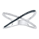 Sterling Silver G&D Sterling Silver Womens Black Color Enhanced Diamond Crossover Band Ring Slender 1/6 Cttw JadeMoghul Inc.