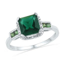 Sterling Silver G&D Sterling Silver Womens Princess Lab-Created Emerald Solitaire Diamond-accent Ring 2-1/5 Cttw JadeMoghul Inc.