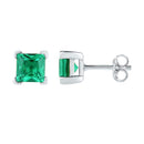 Sterling Silver G&D Sterling Silver Womens Princess Lab-Created Emerald Solitaire Stud Earrings 2.00 Cttw JadeMoghul Inc.