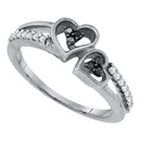 Sterling Silver G&D Sterling Silver Womens Round Black Color Enhanced Diamond Double Heart Ring 1/5 Cttw JadeMoghul Inc.