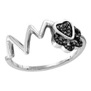Sterling Silver G&D Sterling Silver Womens Round Black Color Enhanced Diamond Heartbeat Heart Band Ring 1/8 Cttw JadeMoghul Inc.
