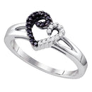 Sterling Silver G&D Sterling Silver Womens Round Black Color Enhanced Diamond Split-shank Heart Ring 1/6 Cttw JadeMoghul Inc.
