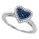 Sterling Silver G&D Sterling Silver Womens Round Blue Color Enhanced Diamond Heart Love Ring 1/5 Cttw JadeMoghul Inc.