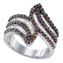 Sterling Silver G&D Sterling Silver Womens Round Brown Color Enhanced Diamond Bypass Fashion Ring 1-1-3 Cttw JadeMoghul Inc.